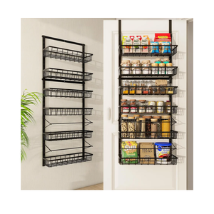 MIAOLI Over the Door Pantry Organizers and Storage, 6Tier Spice Rack, Home & Kitchen Storage Shelves for Cabinet, Large Capacity Hanging Seasoning Organizer, Laundry Room Organization, Black