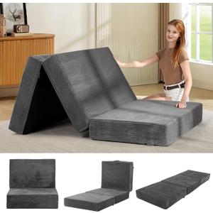 6-Inch Tri-Fold Mattress Twin Size - Foldable Futon Sofa Bed with Removable Washable Cover, Folding Memory Foam Futon Mattress | Non-Slip Bottom & Carry Handles for Guest, Camping, Dorm (Grey)