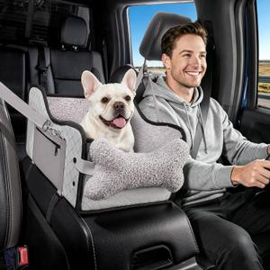 Center Console Dog Car Seat,Pet Puppy Middle Console Dog Car Seat for Small Dogs (Grey, Large)