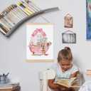 FDHSPAAM Vintage Pink Bathroom Wall Art Decor, Girly Bathroom Decor, Trendy Coquette Pink Bow Woman Drinking Wall Art Posters for Bath Room Washroom Restroom Spa, 12x16 Inch