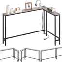 Narrow Console Table with Outlets, 70.9" Sofa Table Narrow Long, L Shaped Behind Couch Entryway Table with Charging Station, for Living Room, Hallway, 3 Assembly Options, Greige CT07UBG