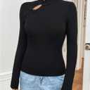 SweatyRocks Women's Long Sleeve Knit Ribbed Cheongsam Button up Mock Neck Tops (Black, XS)