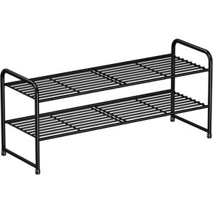 SUFAUY 2-Tier 33" Wide Shoe Rack, Closet Metal Shoe Rack Organizer Heavy Duty, Stackable, Black