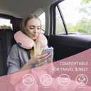 Fabuday Memory Foam Neck Pillows for Travel - Airplane Pillows for Sleeping with Attachable Snap Strap Soft Washable Cover, Flight Pillow for Traveling, Car, Office, Provide Head Neck Support Pink