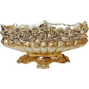 ICE Armor 7" H Golden Color Vintage Floral-Trim Decorative Ceramic Vase Stylish Home and Office Decor Luxury Ornament Great Gift for Home Lovers