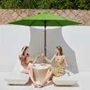 JEAREY 7.5FT Patio Umbrella Market Table Umbrella with 6 Sturdy Ribs, Push Button Tilt/Crank Outdoor Umbrella for Garden, Deck, Backyard, Pool and Beach,Grass Green