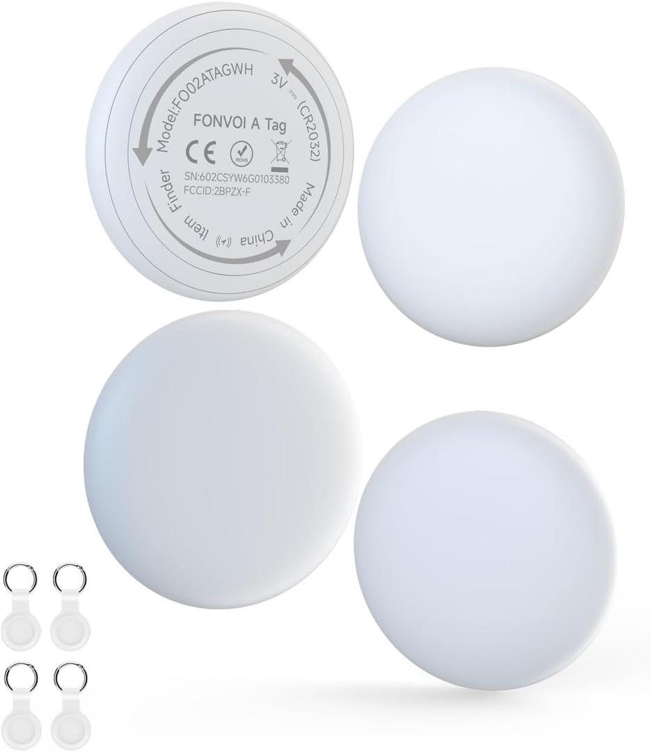2026 New Air Tags-4 packApple MFi CertifiedSmart Bluetooth Tracker 4 Pack (iOS Only),Item Locator Works with Find My,Replaceable Battery Key Finder for Keys,Bags,Luggage,Wallet (White, A Tag 4Pack)