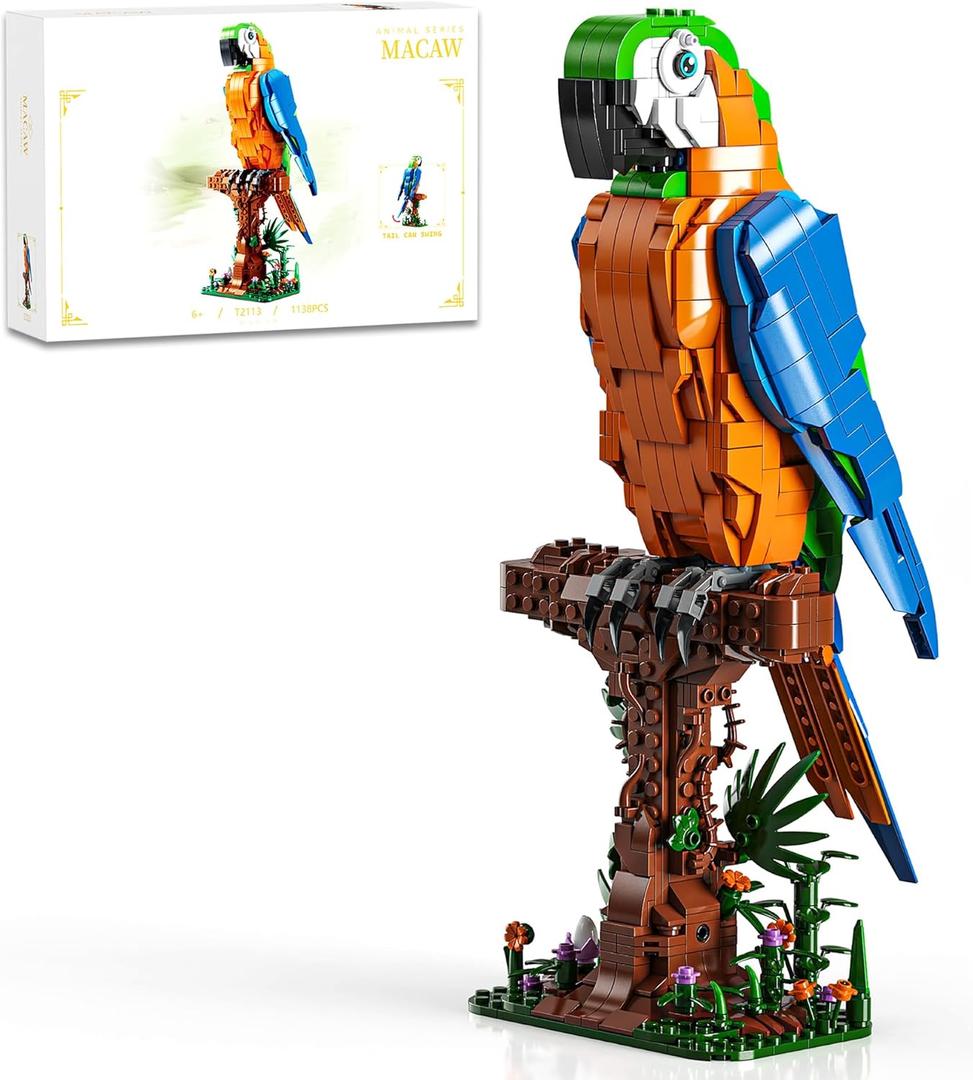 Macaw Parrot Building Sets, 1138 PCS Bird Animal Building Blocks for Adults Home Office Art Decor, STEM Building Toys Creative Display Gifts for Teens Boys and Girls 8-14