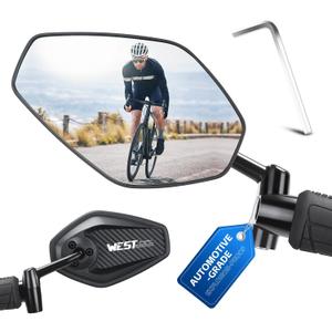 West Biking Bike Mirror, 360 Adjustable HD Shatterproof Bicycle Mirror, Aluminium Alloy Mirror Stem Provides Exceptional Stability,Handlebar-End Rear-View Mirror Suitable For E-Bike(Left)