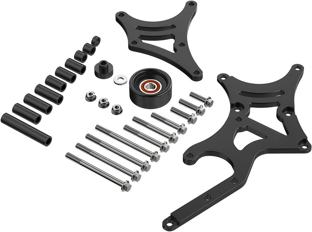 Bevinsee LS Truck Alternator/Power Steering Pump Bracket SUV Driver Side Compatible with Chevrolet GMC Silverado Sierra Yukon Tahoe Express Suburban 1500 2500 3500 1999-2014 LS Engines CNC-Machined (Black-LS-Upgraded)