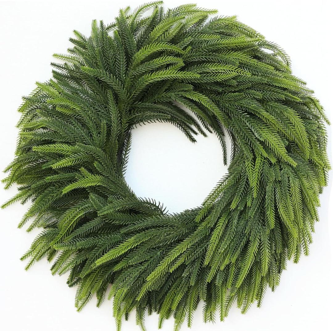 26" Large Norfolk Pine Wreath for Front Door, Realistic Artificial Christmas Wreaths Faux Pine Needles Green Fake Wreath for Walls Windows Porches Farmhouse Indoor Outdoor Home Decor