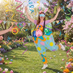 Seematn 13 Pcs Easter Granny Pant Yard Game Set, Outdoor Easter Games for Family Adults Yard Tossing, Giant Granny Pants with Colorful Eggs, Bunny Ears, Eyemask, Rings, Party Favors