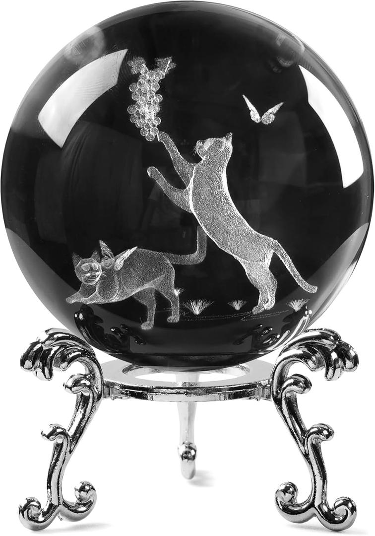 2.3in 3D Cat Glass Ball with Stand Cat Lover Gifts for Home Decor Gift for Women Men