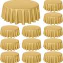 Buryeah 12 Pcs 84 Inch Gold Round Plastic Disposable Table Cloth Waterproof Tablecloth Circle Table Covers for Bridal Wedding Birthday Party Gender Reveal Baby Shower
