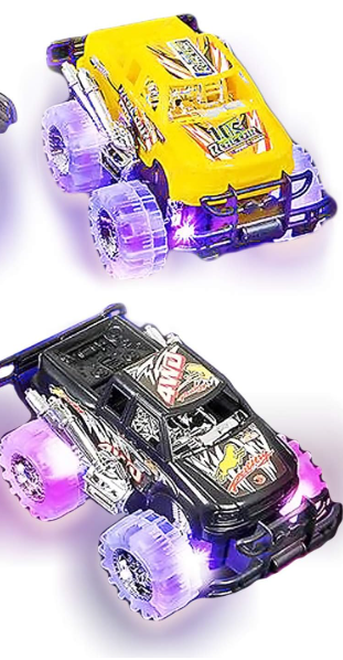 Light-Up Monster Truck Toys (2-Pack)  Push-&-Go Cars with Glowing Wheels  Birthday Gift for Toddlers, Boys & Girls Ages 3+  Durable Friction-Powered Trucks  Batteries Included