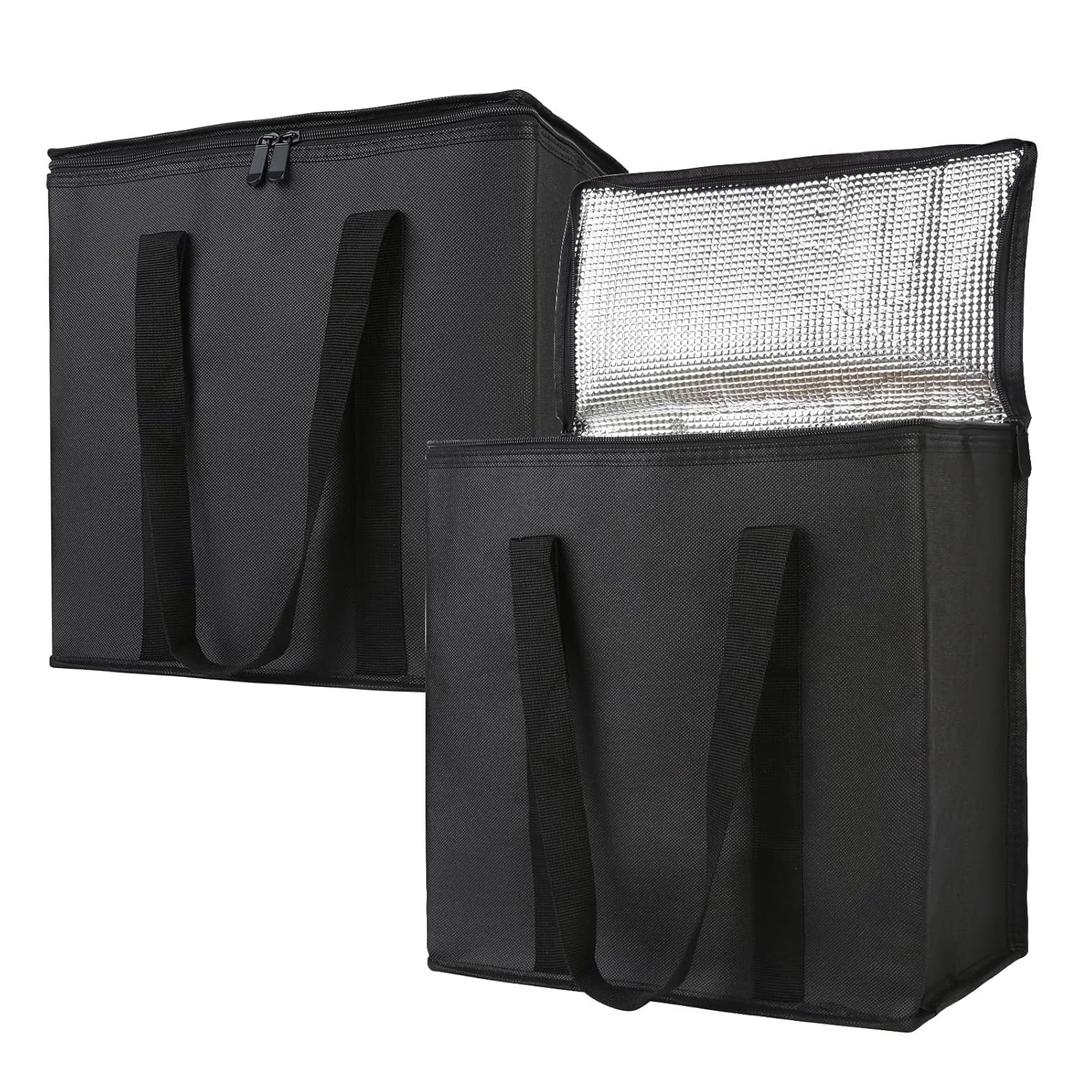 Bodaon 2-Pack Insulated Reusable Grocery Shopping Bags, Picnic Cooler Bag with Top Cold, Black (Medium)