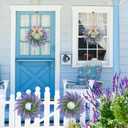 6 Pcs Lavender Candle Ring Pillar Wreaths Mini Purple Wreath Table Centerpieces 9 Inch Wreath for Cabinets Artificial Farmhouse Lavender Wreaths for Front Door Porch Wall Window