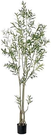 NYPP Artificial Olive 7ft Tree Tall Fake Potted Olive Silk Tree with Planter Large Faux Olive