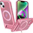 for Magnetic Heat Dissipation case for iPhone 14 Plus,for MagSafe,Coolingf Drop Protection,Adjustable Kickstand case,Ice Armour Cool Matte Material-Rose Pink