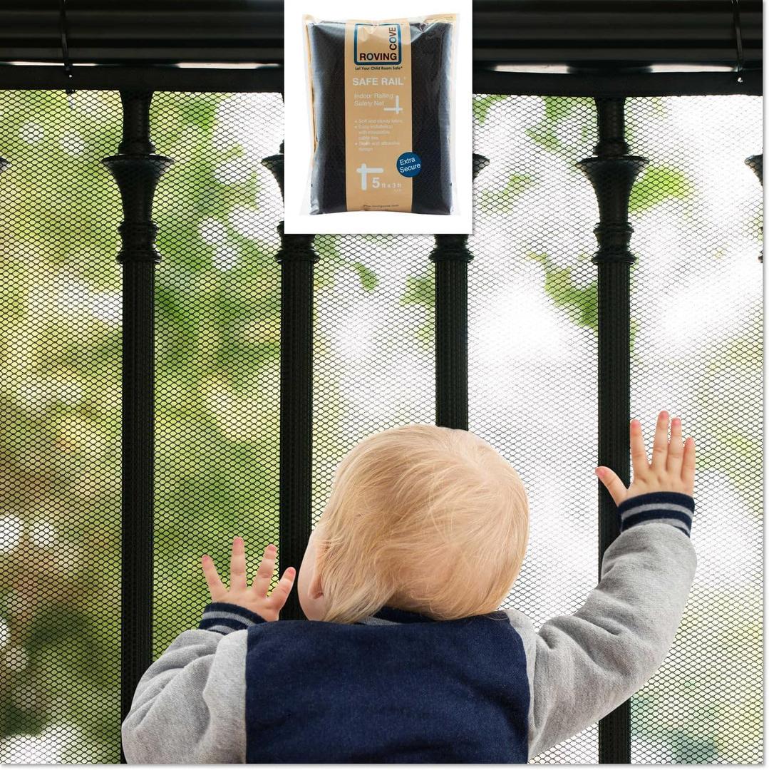 Roving Cove Stair Banister Guard 5ft x 3ft, Railing Safety Net for Baby Proofing, Child Safety Stairway Cover, Balcony Mesh Netting, Ebony Black (60x36 Inch (Pack of 1))
