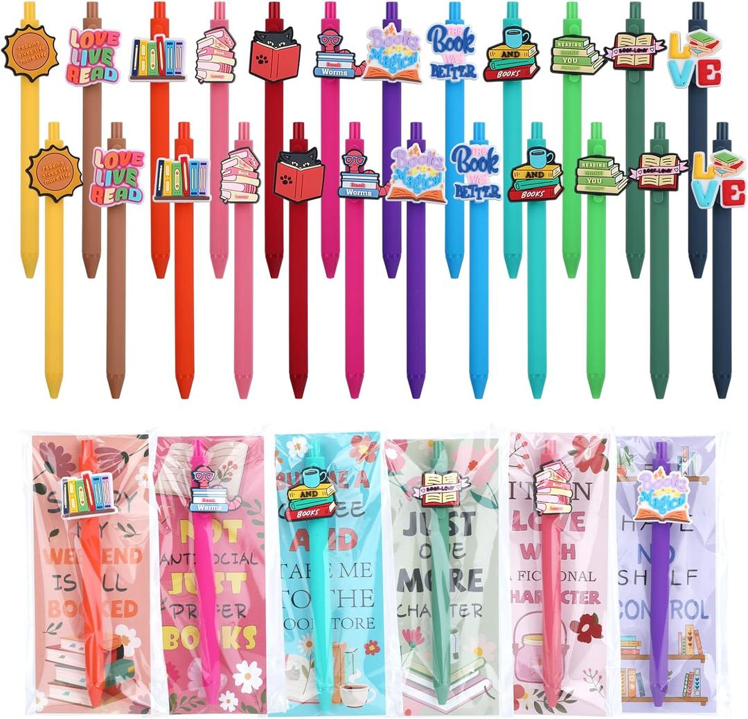 48 Sets Book Club Gifts Book Lover Gifts Ballpoint Pens with Bookmark for Women,48 Ballpoint Pens with 48 Paper Bookmarks