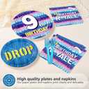 96Pcs 9th Video Game Birthday Party Supplies Happy 9th Game Theme Plates and Napkins Disposable Blue Drop Tableware Set for 9 Year Old Kids Boys Birthday Decorations Serves 24