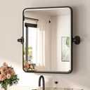 TETOTE Pivot Mirror for Bathroom 16 x 20 Matte Black Tilt Beveled Rectangle Metal Framed Pivoting Bathroom Vanity Mirror, Modern Farmhouse Adjustable Tilting Wall Mirror, Horizontal/Vertical