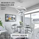 Modern LED Chandelier Silver Dimmable Pendant Lighting with Remote Control Circular Chandelier Flush Mount High Ceiling Light for Dining Room Entryway Foyer, 3000K-6500K(3-Rings D23.6in)
