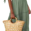 PRETTYGARDEN Women's Cross Neck Spring Sleeveless Tiered Maxi Dress Beach Tie Strap Smocked Long Dresses Pleated Sundress (Green, L)