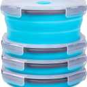 Collapsible Food Storage Containers with Airtight Lid & Vent, 40.5 oz, Kitchen Stacking Silicone Collapsible Meal Container Set for Leftover, Microwave Freezer Dishwasher Safe, Blue Round, Set of 4