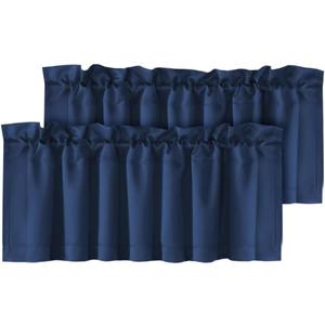 H.VERSAILTEX Blackout Valances for Windows,Navy Blue Short Window Valance Curtains for Living Room/Bedroom/Bathroom Privacy Decorative Rod Pocket Kitchen Valances2 Panels52" W x 18" L, Navy