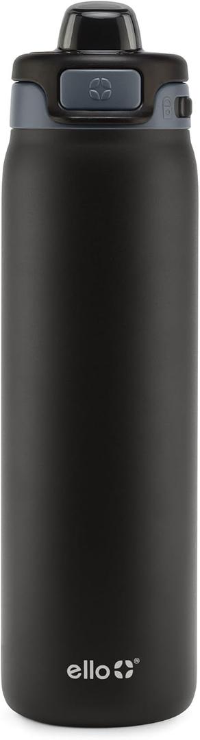 Ello Pop & Fill Stainless Steel Water Bottle with Quick Fill Technology, Double Walled Vacuum Insulated Metal, Leak Proof Locking Lid, Sip & Chug, BPA Free, Holiday Gift for Him Her, 22oz, 32oz, 40oz (Tonal Black)