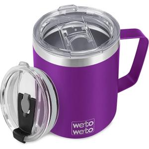 WETOWETO 14 oz Coffee Mug, Vacuum Insulated Camping Mug with Lid, Double Wall Stainless Steel Travel Tumbler Cup, Coffee Mugs Outdoor, Powder Coated Purple