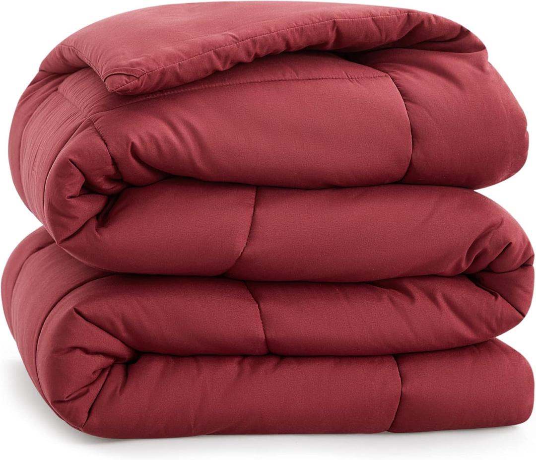 Palatial King 120x98 Comforter Quilted Bedding Burgundy Comforter for Bed All Season Down Alternative Comforter with Corner Tabs
