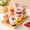 Qeirudu 50 Pack 9 Oz Clear Plastic Dessert Cups with Dome Lids No Hole, Small Parfait Cups Mini Round Party Serving Cups for Ice Creams, Cakes, Fruits, Snacks