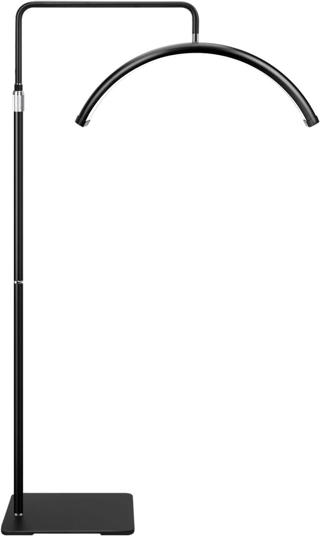 Half Moon Light - LED Floor Lamp for Lash and Eyelash Extensions, Tattoos, Estheticians, Office, Living Room, Working, and Reading - Cool/Warm Light, Adjustable Height & Angle & Brightness (Glossy Black)