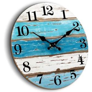 CHYLIN 16 Inch Wall Clock, Large Outdoor Clocks for Patio, Pool Beach House Decor Tropical Clocks for Walls, Nautical Coastal Themed Blue Clock for Lake House, Bathroom, Living Room, Kitchen (16")
