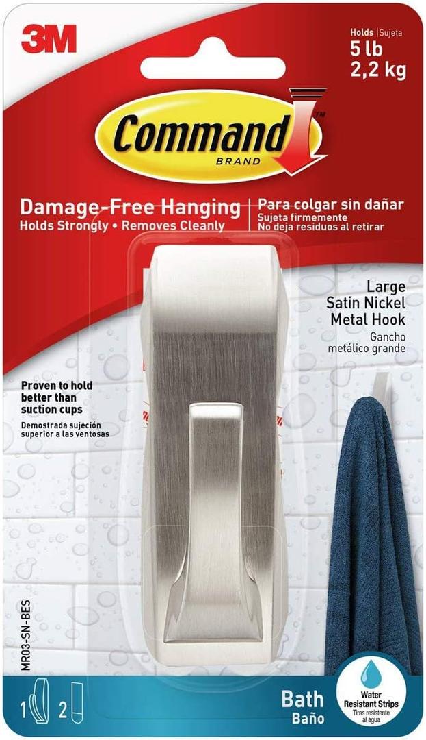 3M Large Satin Nickel Metal Bath Hook