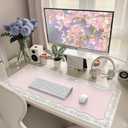 HAOCOO Cute Girly Computer Mat, Pink Bow XXL Mouse Pad for Gaming & Office, Non-Slip Waterproof Desk Matt for Desktop, Aesthetic Home Desk Accessories, Desk Pad Protector with Stitched Edges