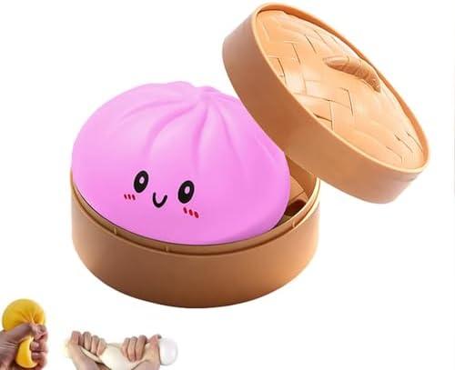 Dumpling Squishy, Squishy Dumpling Toy, Mystery Dumplings Squishies, Easter Gifts, Soft Squeeze Decompression Dough for Adults (Pink)