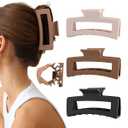 3Pcs Silicone Hair Clips Flexible Claw Clips for Women Cloud Clip Bendable Large Hair Claw Clip (5.12" Square - Khaki + Coffee + Black)