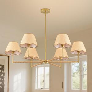 MAYNA 38 Farmhouse Chandelier Light Fixture, 6-Light Rattan Boho Chandeliers for Dining Room, Adjustable Pendant Lighting Fixtures, Rustic Hanging Lighting for Kitchen Island Living Room Bedroom