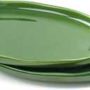 vicrays Ceramic Serving Platter Tray - Extra Large Oval 14.5 Inch Porcelain Dinner Plates Long Serving Dish Set - for Party Restaurant Food Meat Sushi Fish Turkey Platter - Green