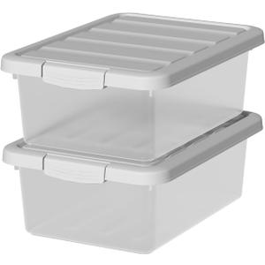 Plastic Storage Bin with Handles/Lids, 14 L Latch Box, 2 Packs