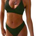 ANRABESS Bikini Sets for Women Two Piece Swimsuits Sexy V Neck Halter String Bathing Suit 2026 Summer Beach Swimwear (Large, Army Green)
