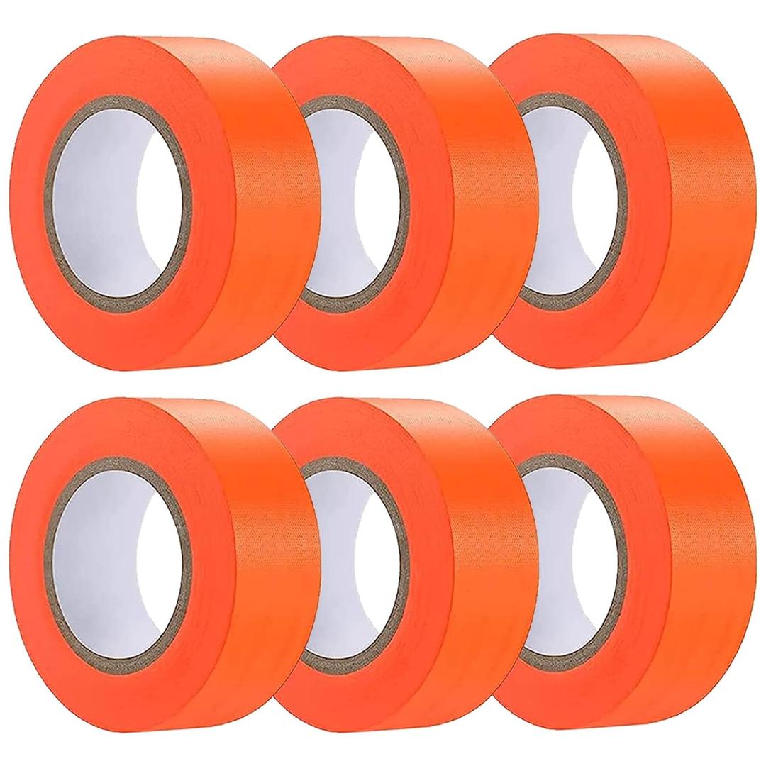 Hubaow 6 Pack Orange Flagging Tape, Non-Adhesive Plastic Ribbon Neon Marking Roll,1inch*600ft, Marking Tape for Tree Marking, Hunting, Boundaries Hazardous Areas,Trail Marking, Workplace Use