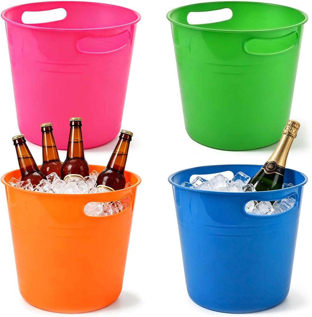 OBTANIM 4 Pack Colorful Plastic Buckets Drink Cooler Storage Ice Pails with Handles for Plants, Party Favors Organizing, Home Decor or Classrooms Pencil Storage