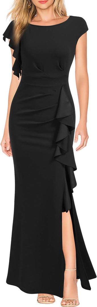 WOOSEA Women's Split Bodycon Mermaid Evening Cocktail Long Dress (L)