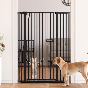 Cat Gate for Doorways, 55.1" Extra Tall Dog Baby Gate Indoor for Stairs/Hallways/Kitchen, 34-38.1" Wide Include 4.13" Extension Kits, No Drilling Auto Close High Pressure Mounted, Black