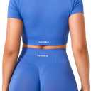 TAYOEA Crop Tops Workout for Women Yoga Short Sleeve Shirts Seamless V-Neck Gym T Shirts with Built in Pads (X-Small, Rose)